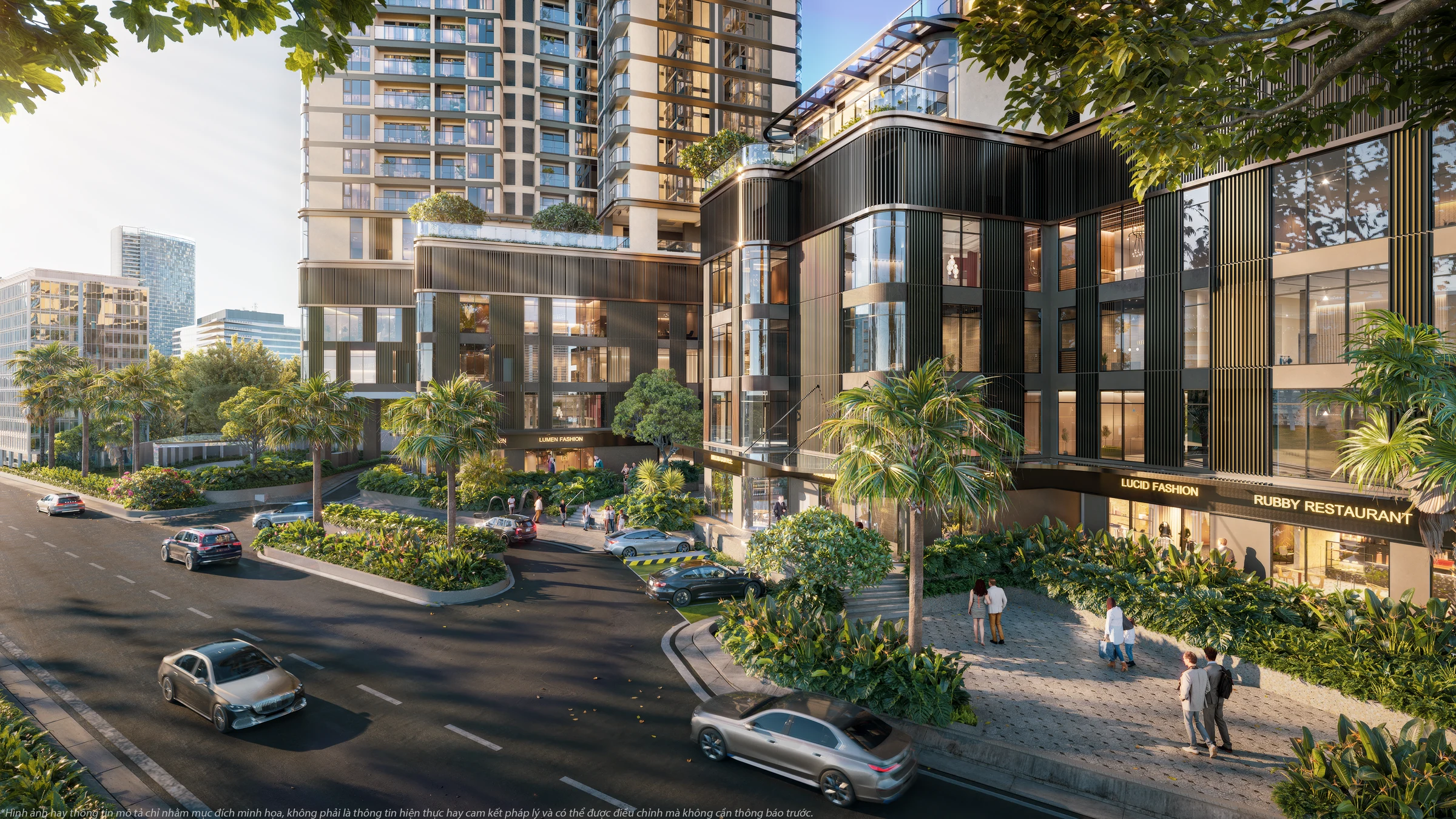 Phối cảnh khu shophouse thương mại sầm uất tại khối đế dự án Vlasta Premier Đào Trí.